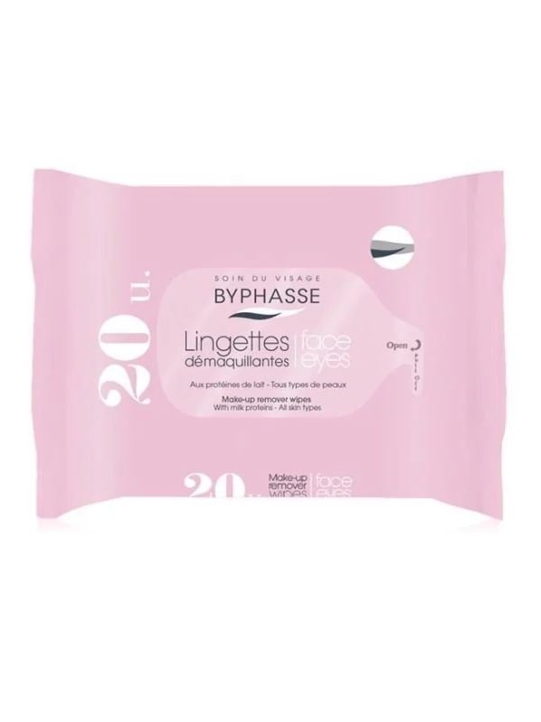 Byphasse lingettes démaquillantes 20 u. Protéines de lait visage et yeux.